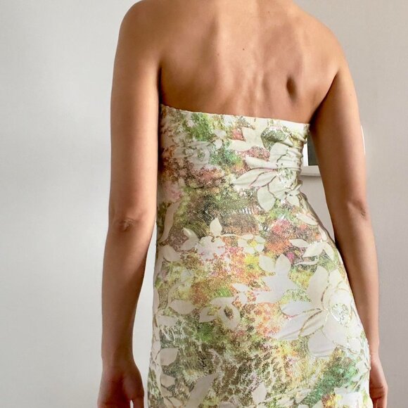 Mais x Frida | "Fiore" pastel green sequin strapless mini bodycon dress | Size S - Picture 2 of 8